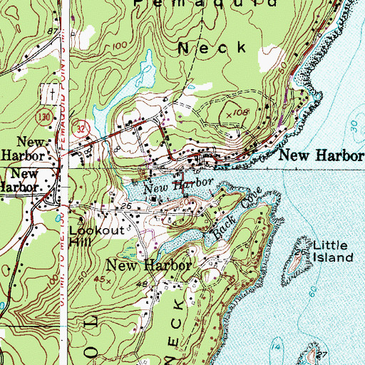 Topographic Map of New Harbor, ME