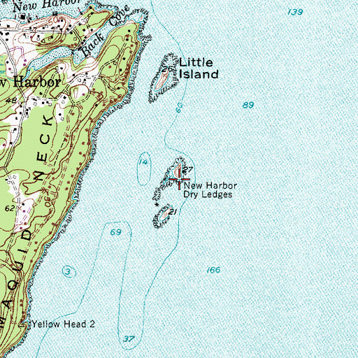 Topographic Map of New Harbor Dry Ledges, ME