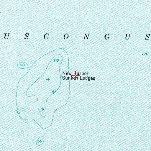 Topographic Map of New Harbor Sunken Ledges, ME