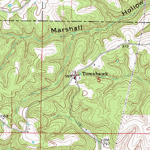 Topographic Map of Tomahawk, AR