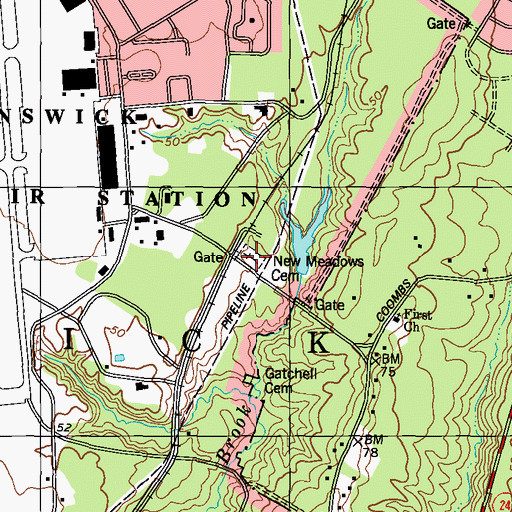 Topographic Map of New Meadows Cemetery, ME