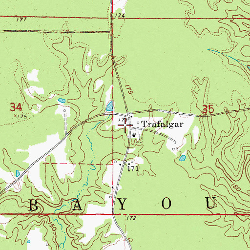 Topographic Map of Trafalgar, AR