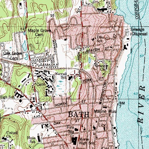 Topographic Map of Dike Newell School, ME