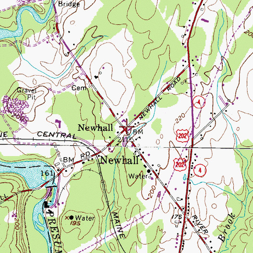 Topographic Map of Newhall, ME