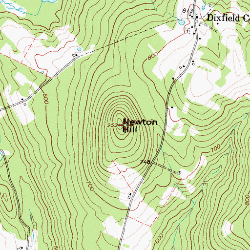 Topographic Map of Newton Hill, ME
