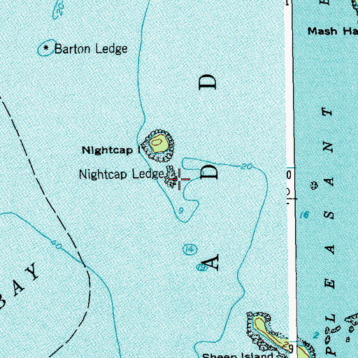 Topographic Map of Nightcap Ledge, ME