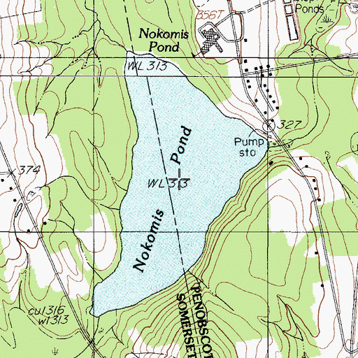 Topographic Map of Nokomis Pond, ME