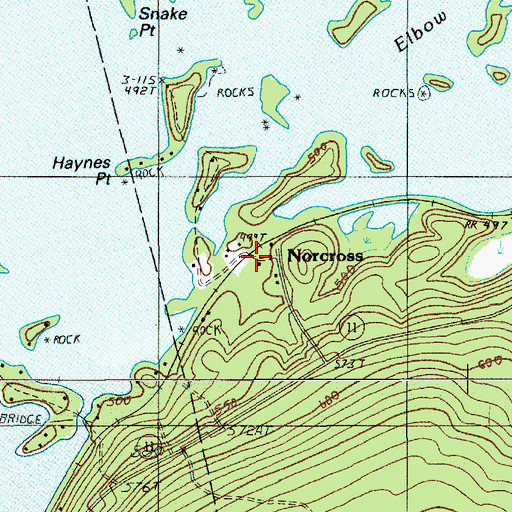 Topographic Map of Norcross, ME