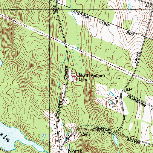 Topographic Map of North Auburn Cemetery, ME