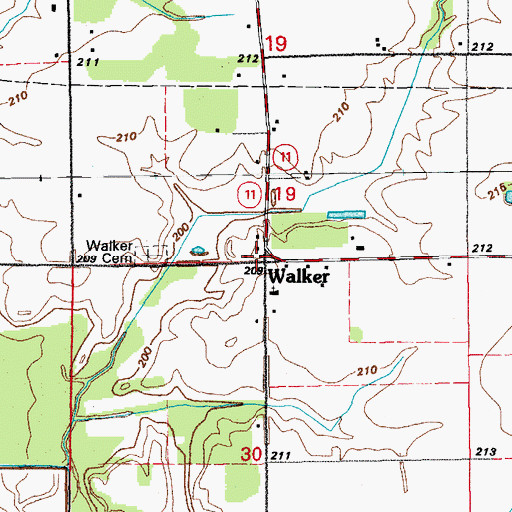 Topographic Map of Walker, AR