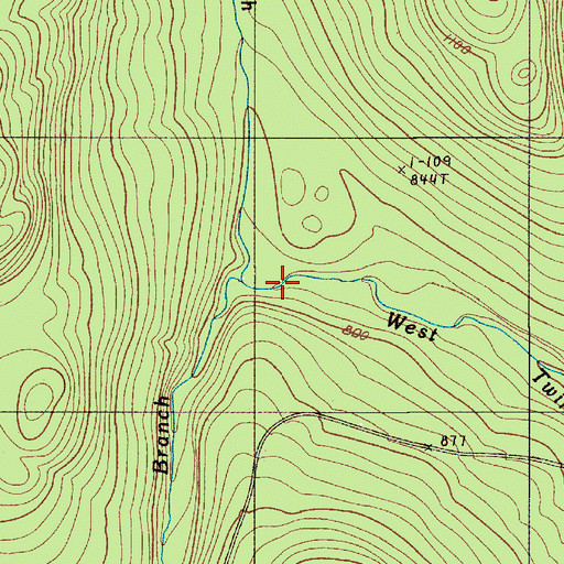 Topographic Map of North Branch West Twin Brook, ME