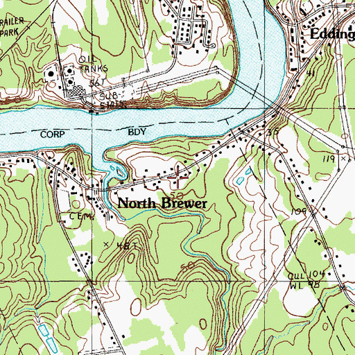 Topographic Map of North Brewer, ME