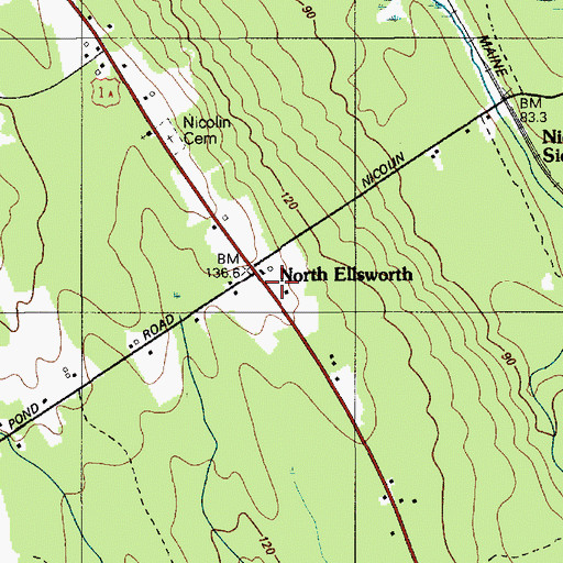 Topographic Map of North Ellsworth, ME