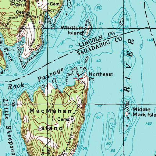 Topographic Map of Northeast Point, ME