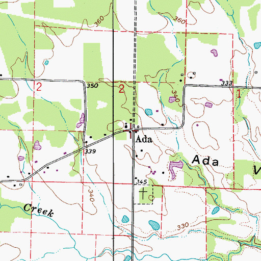 Topographic Map of Ada, AR