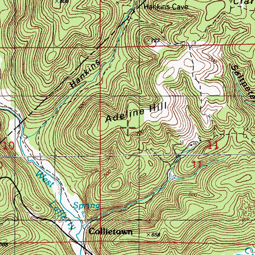 Topographic Map of Adeline Hill, AR