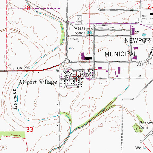 Topographic Map of Airport Village, AR