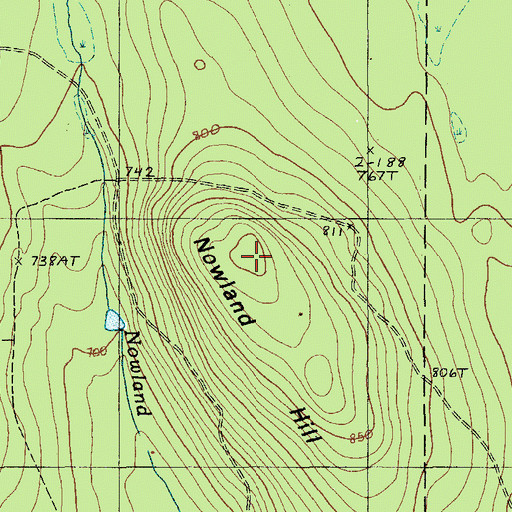 Topographic Map of Nowland Hill, ME
