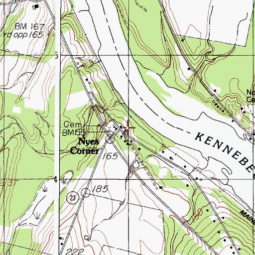 Topographic Map of Nyes Corner, ME