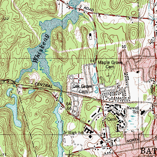 Topographic Map of Oak Grove Cemetery, ME