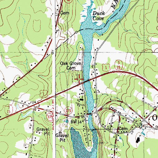 Topographic Map of Oak Grove Cemetery, ME