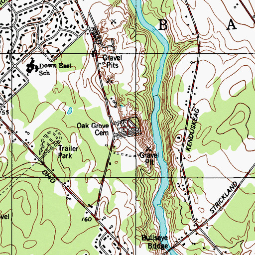 Topographic Map of Oak Grove Cemetery, ME