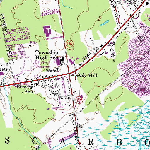 Topographic Map of Oak Hill, ME