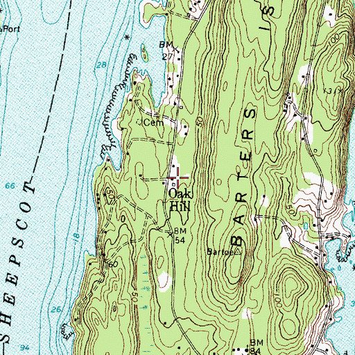 Topographic Map of Oak Hill, ME
