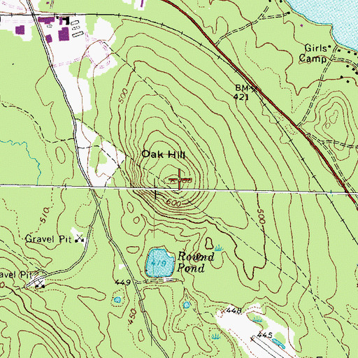 Topographic Map of Oak Hill, ME