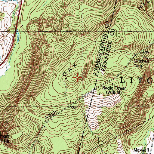 Topographic Map of Oak Hill, ME