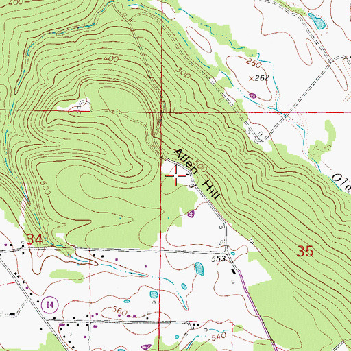 Topographic Map of Allen Hill, AR