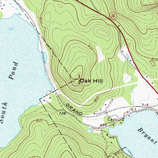 Topographic Map of Oak Hill, ME