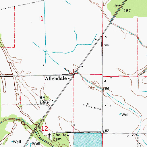 Topographic Map of Allendale, AR