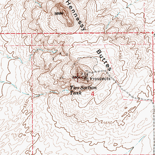 Topographic Map of Hennessy Buttes, AZ