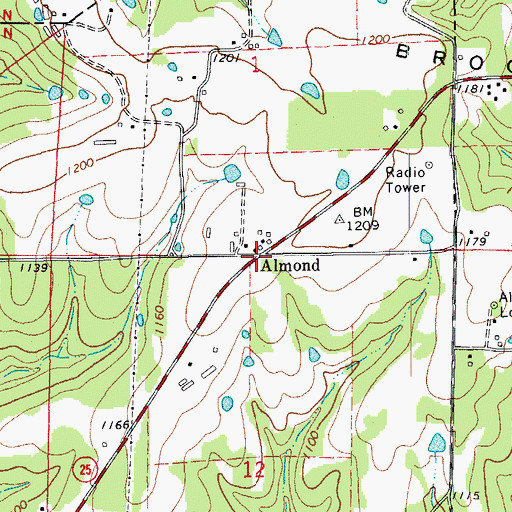 Topographic Map of Almond, AR