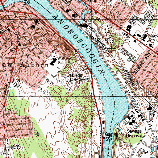 Topographic Map of Oak Hill Cemetery, ME