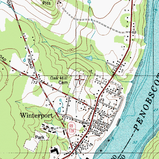 Topographic Map of Oak Hill Cemetery, ME