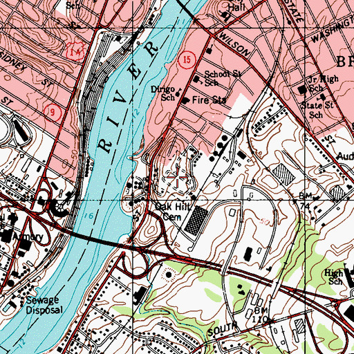 Topographic Map of Oak Hill Cemetery, ME