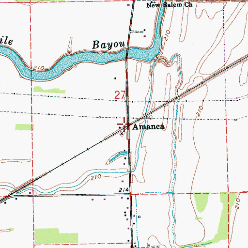 Topographic Map of Amanca, AR