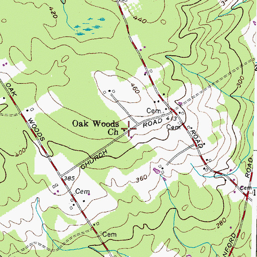 Topographic Map of Oak Woods Church, ME