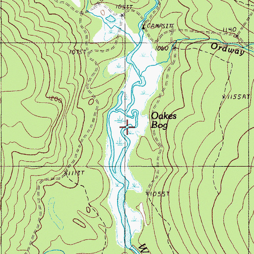 Topographic Map of Oakes Bog, ME