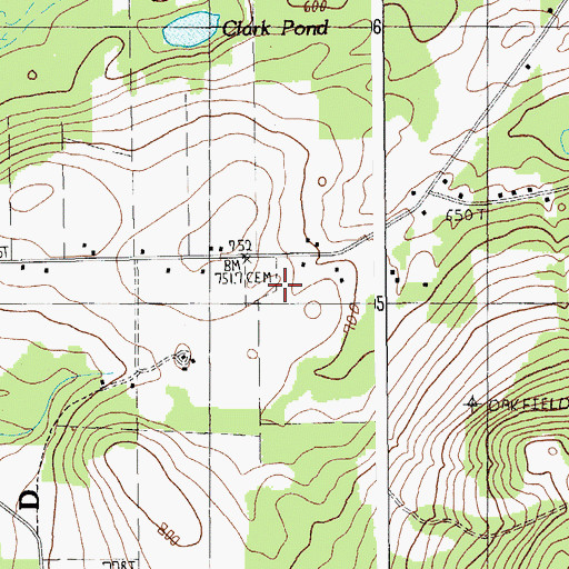 Topographic Map of Oakfield Cemetery, ME