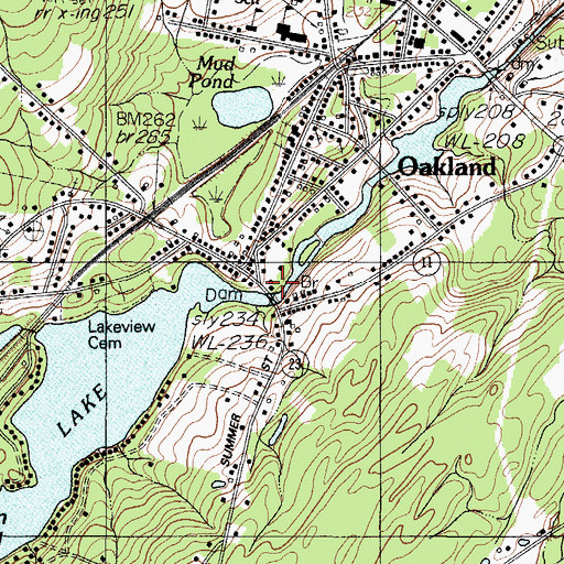 Topographic Map of Oakland, ME
