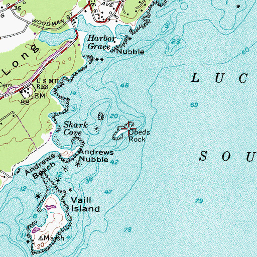 Topographic Map of Obeds Rock, ME