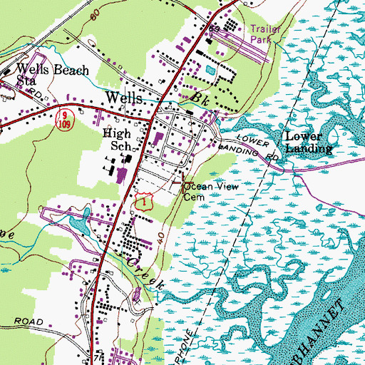 Topographic Map of Ocean View Cemetery, ME