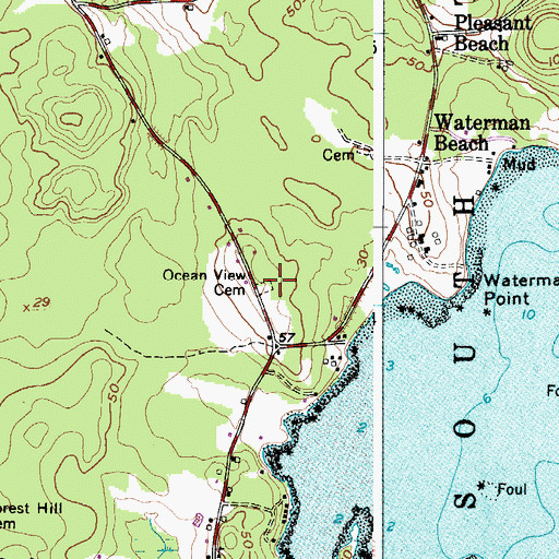 Topographic Map of Ocean View Cemetery, ME