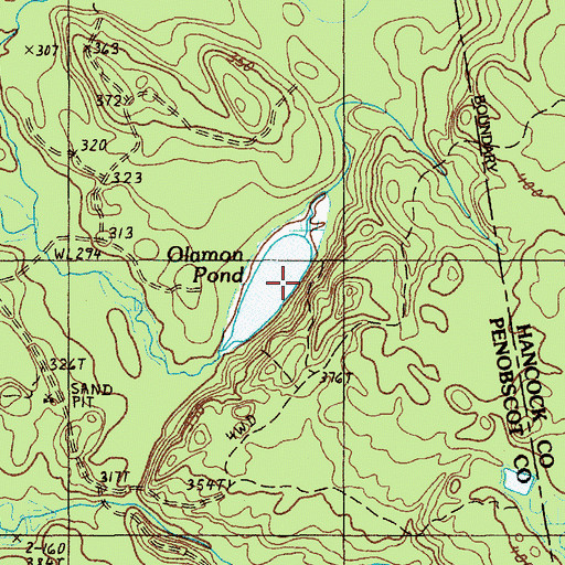 Topographic Map of Olamon Pond, ME