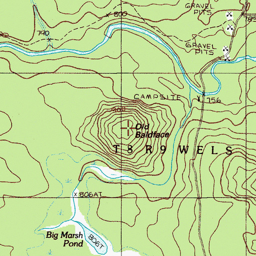 Topographic Map of Old Baldface, ME