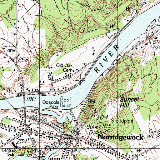 Topographic Map of Old Oak Cemetery, ME