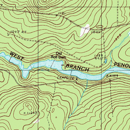 Topographic Map of Old Roll Dam, ME